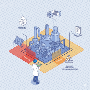 Audyt ATEX i ocena zagrożenia wybuchem – inżynierska wizualizacja stref 20 i 21, urządzeń EX oraz Dokumentu Zabezpieczenia Przed Wybuchem (DZPW).
